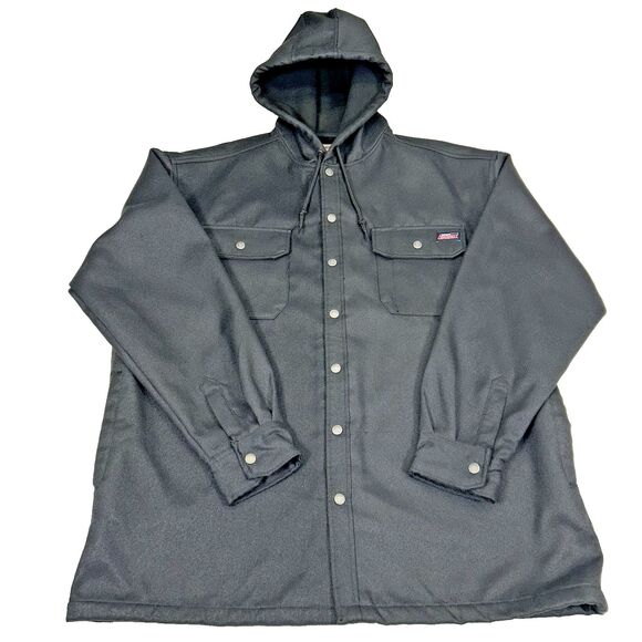 Dickies Hooded Snap Front Fleece Lined Jacket Mens Sz 2XL (50-52) Black GD5401 - Picture 1 of 14
